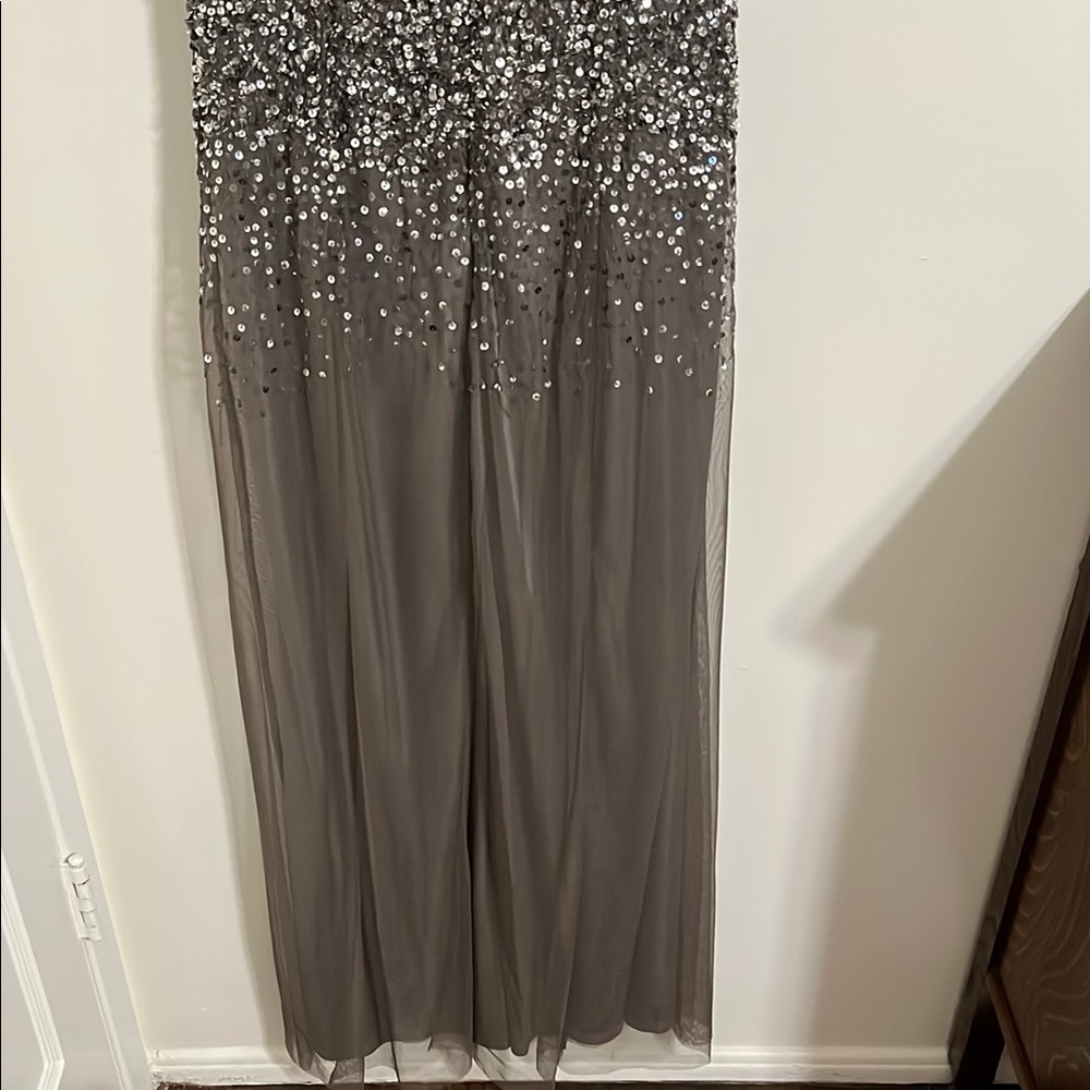 Adrianna Papell Silver Sequin Long Sleeve Mesh Dress - Picture 7 of 8